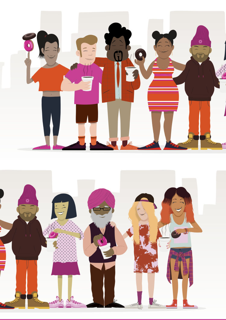 Arte final con composición final de personajes para campaña: narrativa de unidad y equilibrio visual.