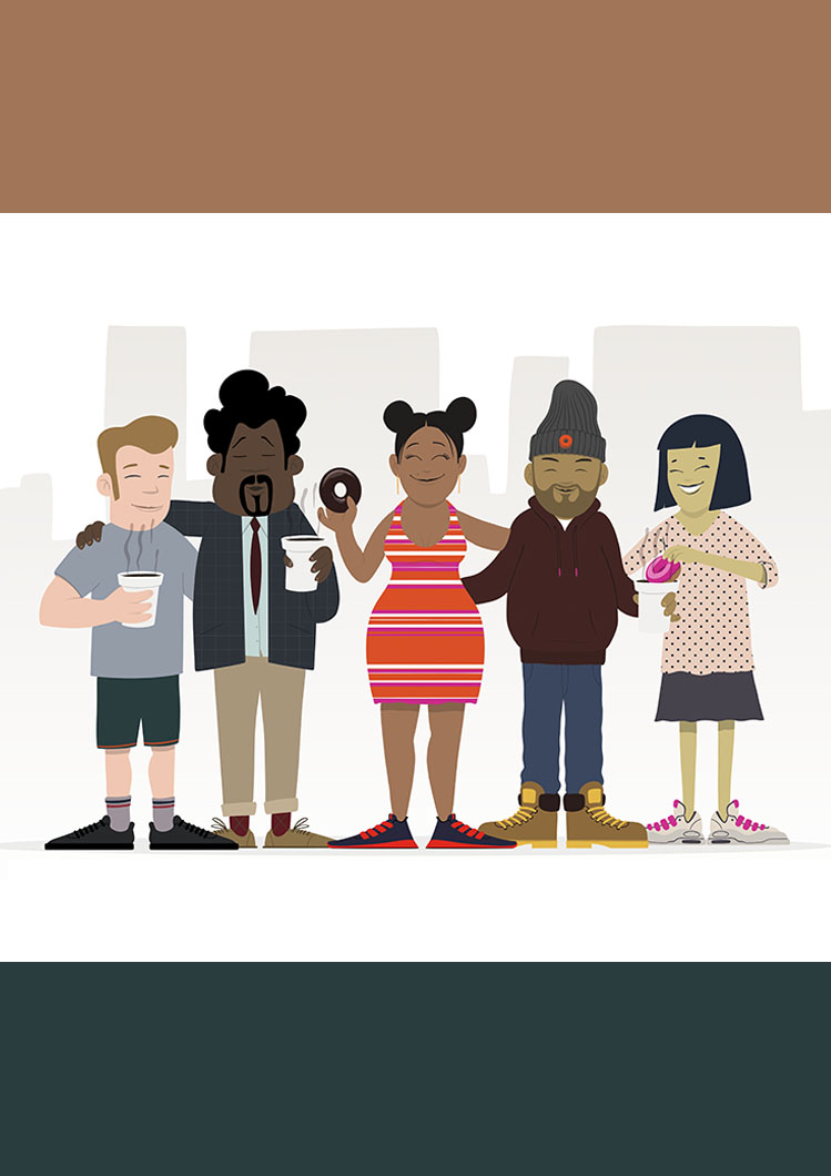 Boceto inicial de personajes originales para activación en RRSS: sistema base de proporciones, expresividad y diversidad.