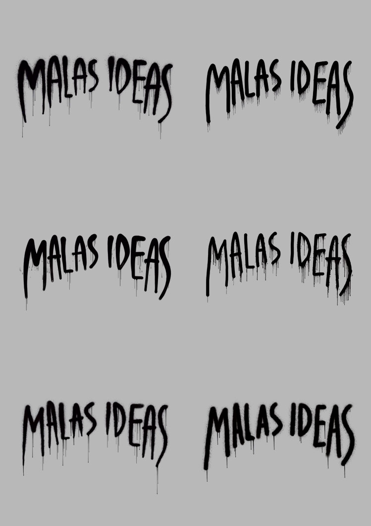 Propuestas de lettering spray/graffiti para portada editorial, comparadas en una lámina para decisión rápida.