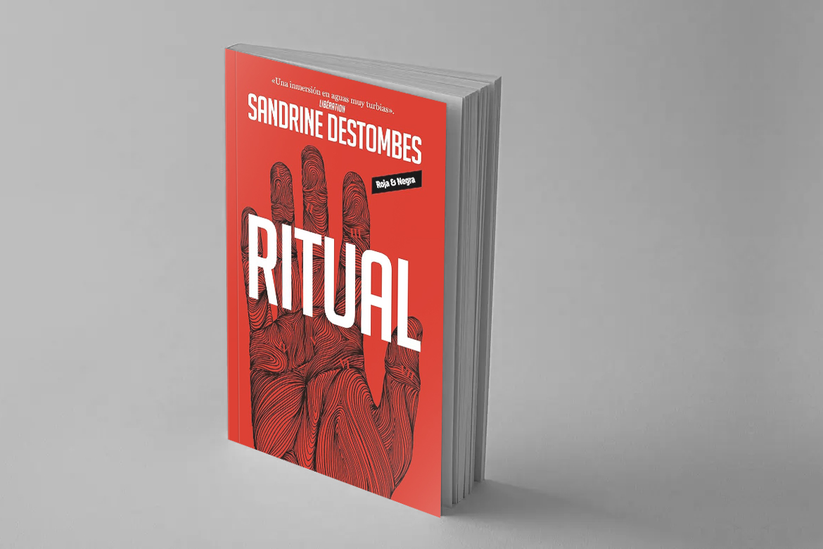 Ilustración editorial de mano en tinta negra sobre fondo rojo, lista para cubierta y maquetación