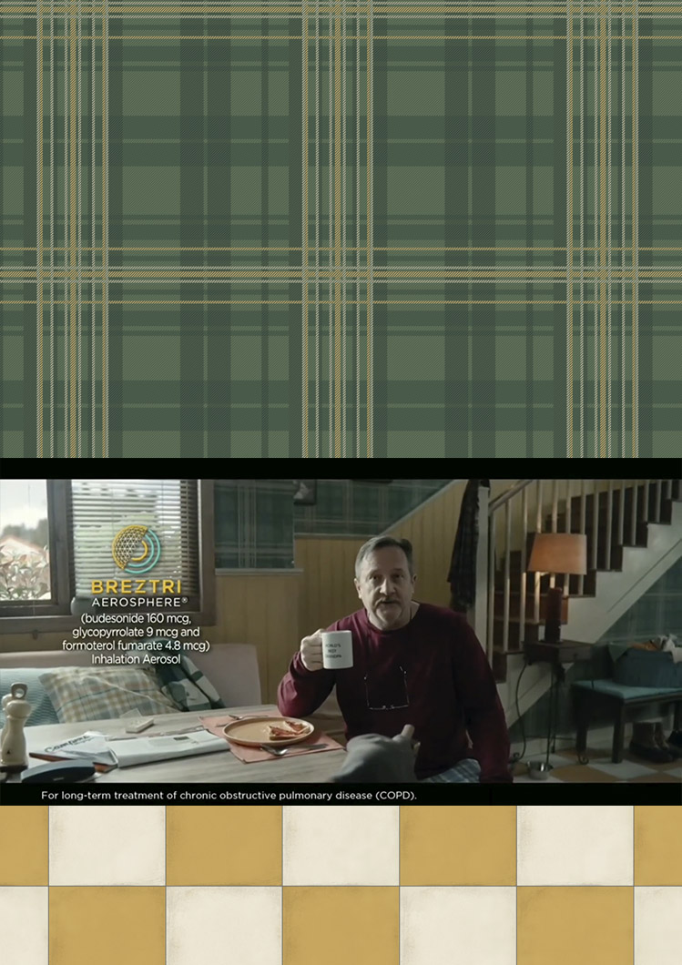 Diseño de papel pintado y suelo de gres preparado para impresión y montaje en set.